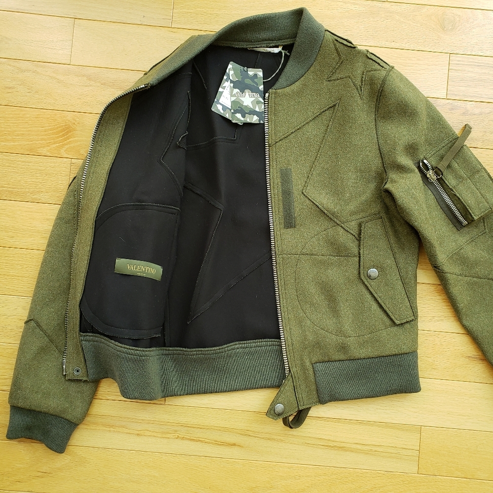 Valentino Star Motif Wool Olive Green Jacket - Picture 5 of 16